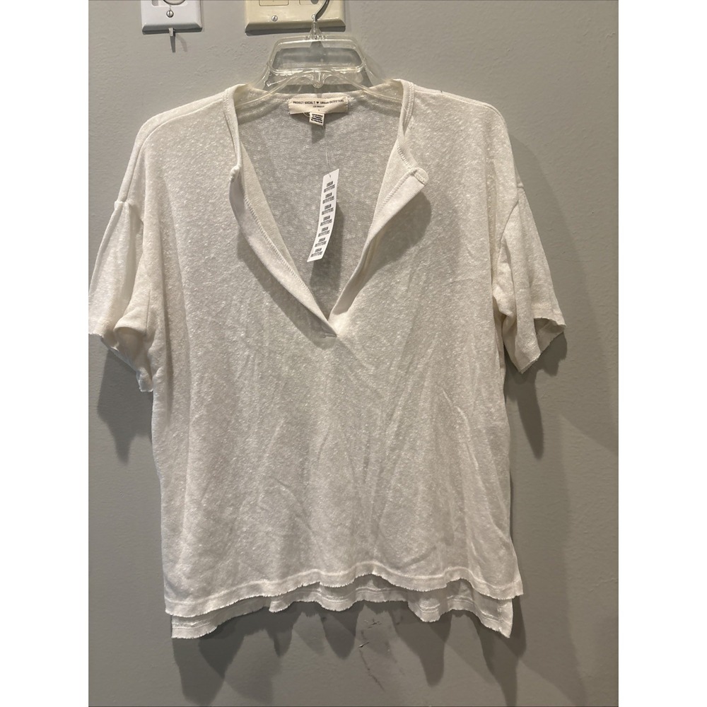 Project Social Urban Outfitters Size Small Beige T-Shirt Open V-Neck
